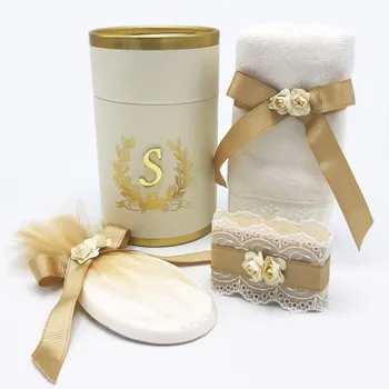 

Bathroom set, towel, soap, cylinder box, customized, scented stone, gift, handmade, made in Turkey, turkish towel