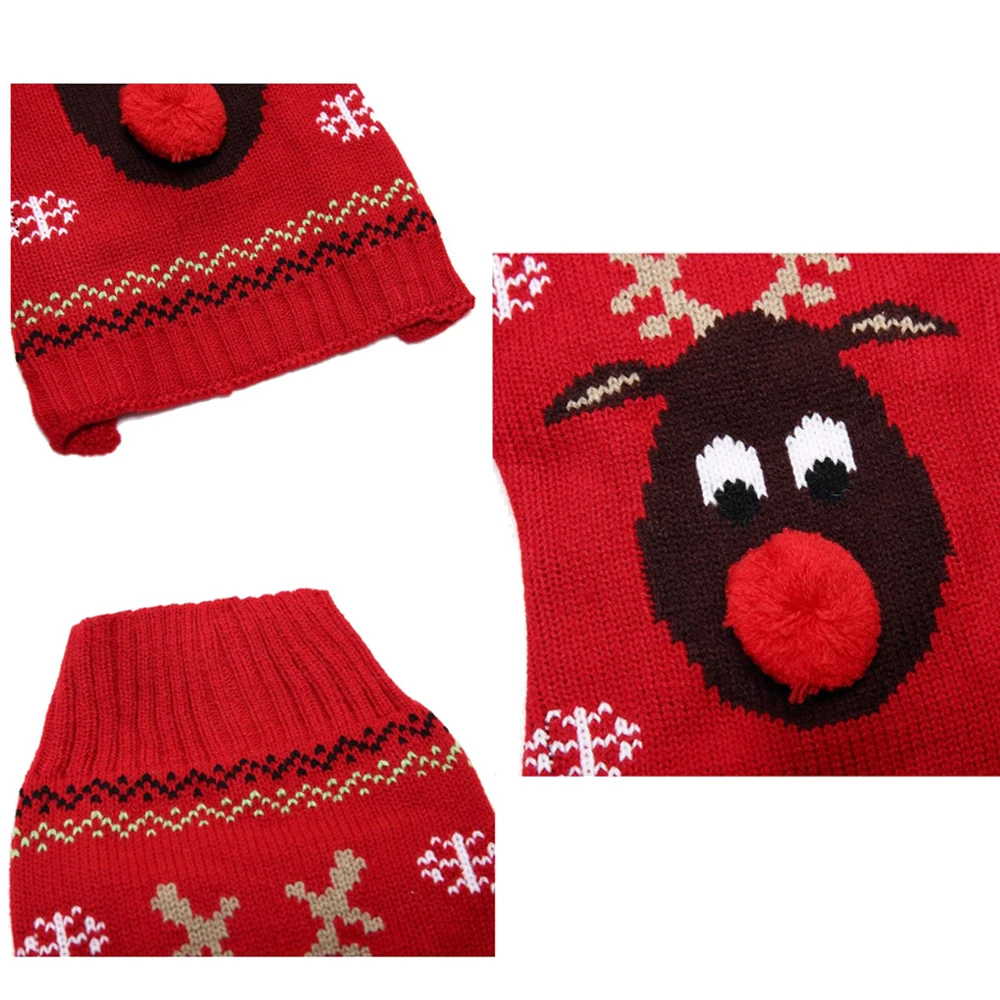 Christmas Pet Clothes Dog Sweater Red Nose Deer Teddy Small Medium Large Knitting