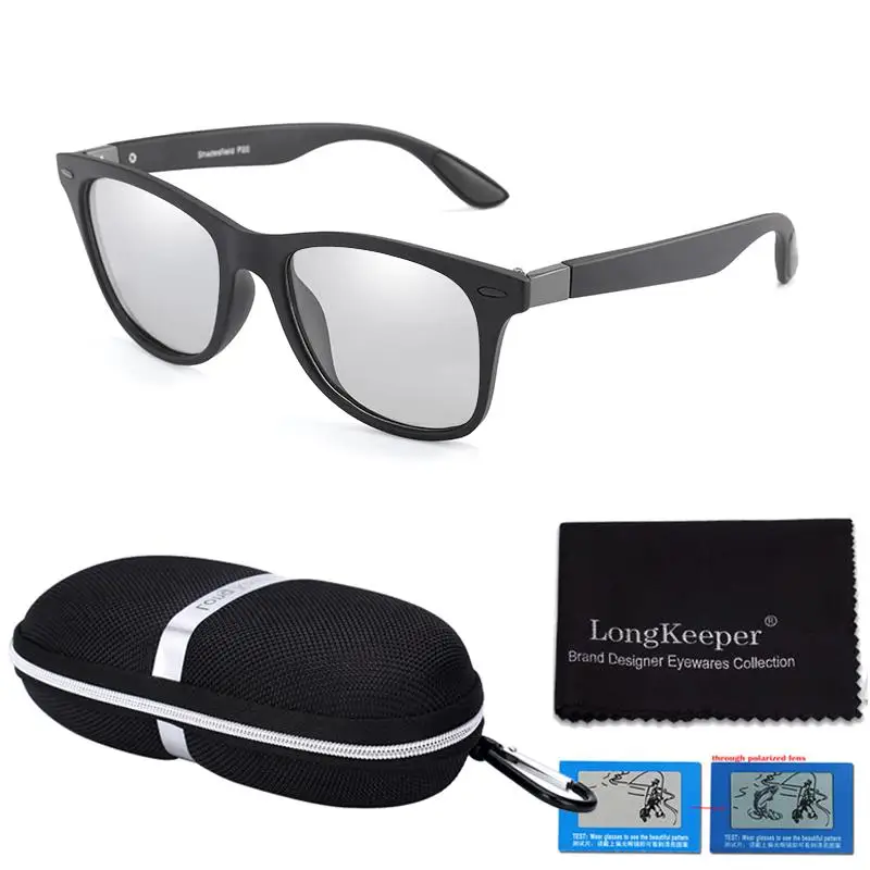black black -C Longkeperer классические фотохромные солнцезащитные очки для мужчин Поляризованные для вождения солнцезащитные очки Gafas Oculos de sol с футляром UV400 - Цвет линз: black black -C