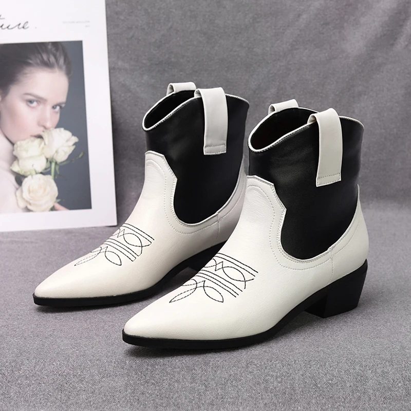 Skup Kozacy mieszana kolorowa skóra pu kowbojskie botki damskie klinowe botki na wysokim obcasie nadruk węża Western Cowgirl Boot 2019 kobieta