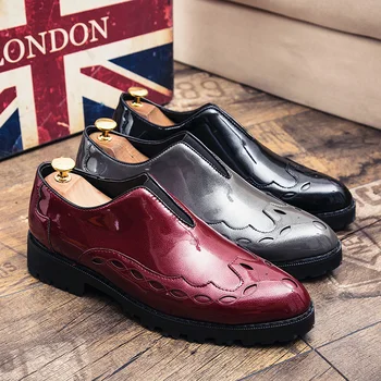 

Oxford Shoes for Men Wine Red Fashion Party Shoes Men Stylish Dress Sneakers Slip-On Brogue Shoes for Men Trendy Formal Loafers