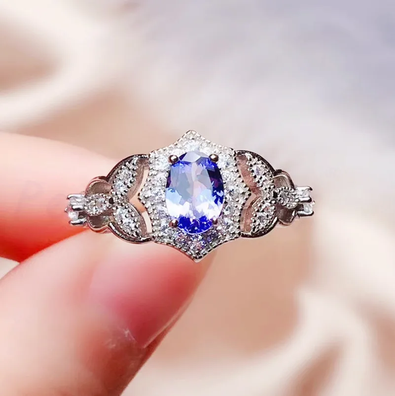 Натуральное Аутентичное танзанитное кольцо,, серебро 925 пробы 0.55ct драгоценный камень, тонкие украшения ручной работы# R99193