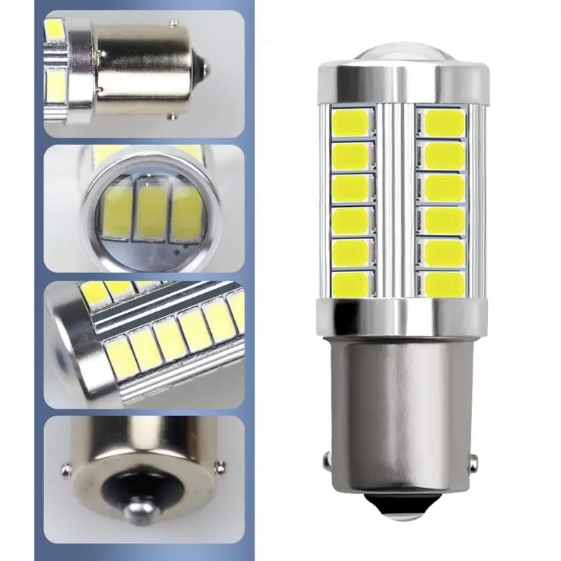 2 шт. светодиодный лампы 3 Вт 6000K 1200LM BAY15D 33SMD 5730 автомобильный тормозной сигнал поворота, отличительные положительные и отрицательные полюсы