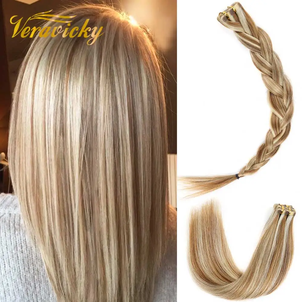 Tape in Human Hair Extensions Natural Real 20/40pcs Remy on Double Adhesive | Шиньоны и парики