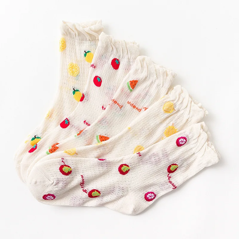 

Korean Fashion Design Women Sweet Mesh Stocks Watermelon Mangosteen Lemon Fruit Jacquard