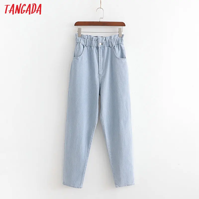 Tangada Модные женские синие джинсы с высокой талией и карманами, джинсовые длинные брюки, удобные женские повседневные штаны, 1D359