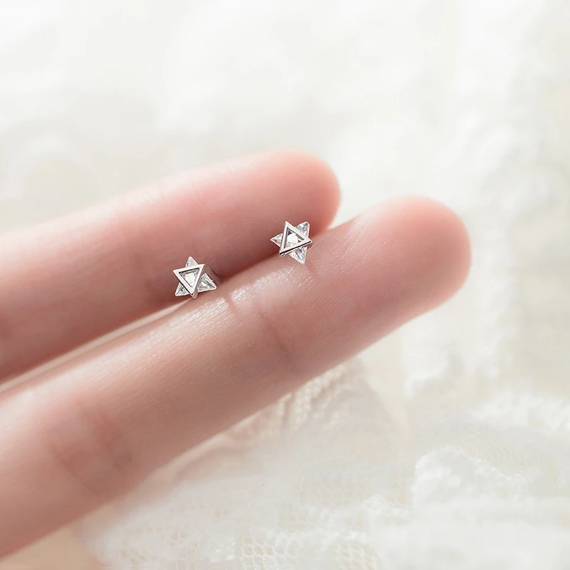 Modian Fashion Geometric Ear Studs for Women Genuine 925 Sterling Silver Cute Tiny Triangle Stud Earring Fine Jewelry Girl Gift | Украшения