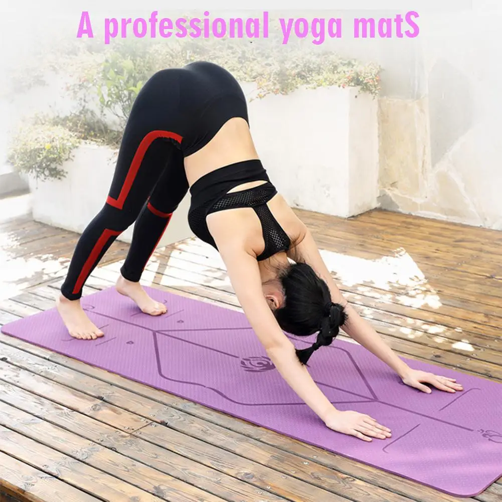 Коврики для йоги с линией положения для занятий фитнесом для пилатеса и йоги одеяло противоскользящие TPE двухцветные подушечки для