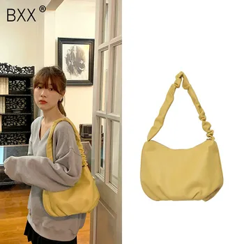 

[BXX] Soft PU Leather Pleated Crossbody Bags For Women 2020 Solid Color Shoulder Handbags Female Travel Cross Body Bag HN114