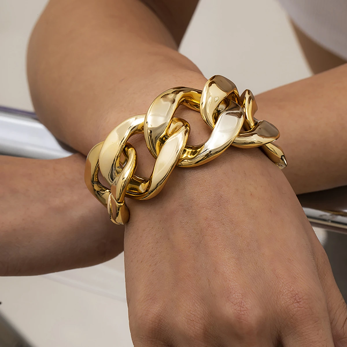 Shixin Hip Hop Overdreven Dikke Schakelkettingen Armband Voor Vrouwen Ccb Materiaal Grote Brede Armbanden Mode 2021 Hand Kettingen Sieraden|Schakel & Link Armbanden| -