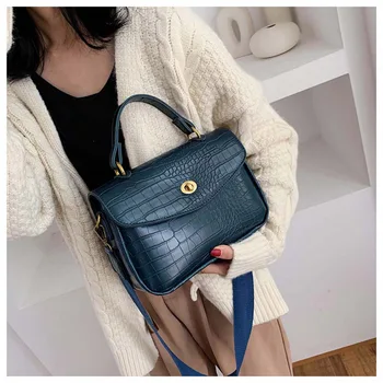 

Women Handbags Designer Wide Strap Shouder Bags Vintage Alligator Luxury PU Leather Crossbody Bag Ladies Small Fap Purses Bolsa