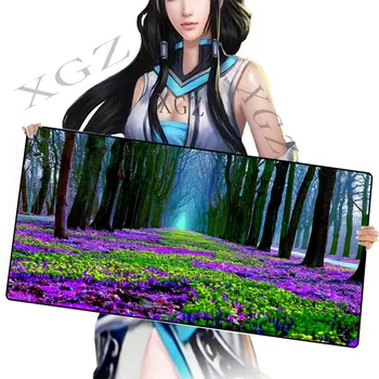 

XGZ Purple Flower Sea Black Locking Edge Game Large Mouse Pad Custom Computer Keyboard Table Mat Rubber Non-slip 600x300/900x400