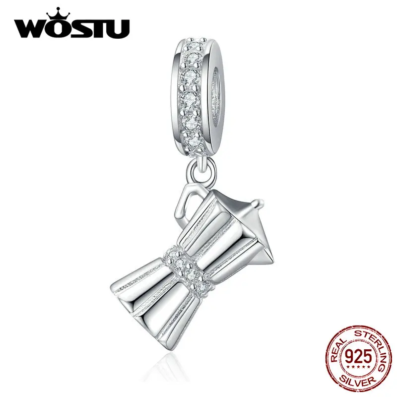 WOSTU Лидер продаж Аутентичные 925 пробы серебро кофейное оборудование форма бусины талисманы Fit кулон браслет и браслет CQC1287