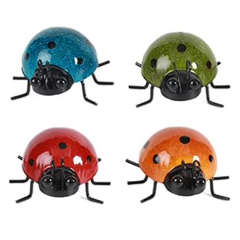 

4pcs Gift Iron Backyard Patio Hanging Sculpture Artwork Small Garden Decor Home Lawn Indoor Outdoor Cute Ladybugs Wall Art