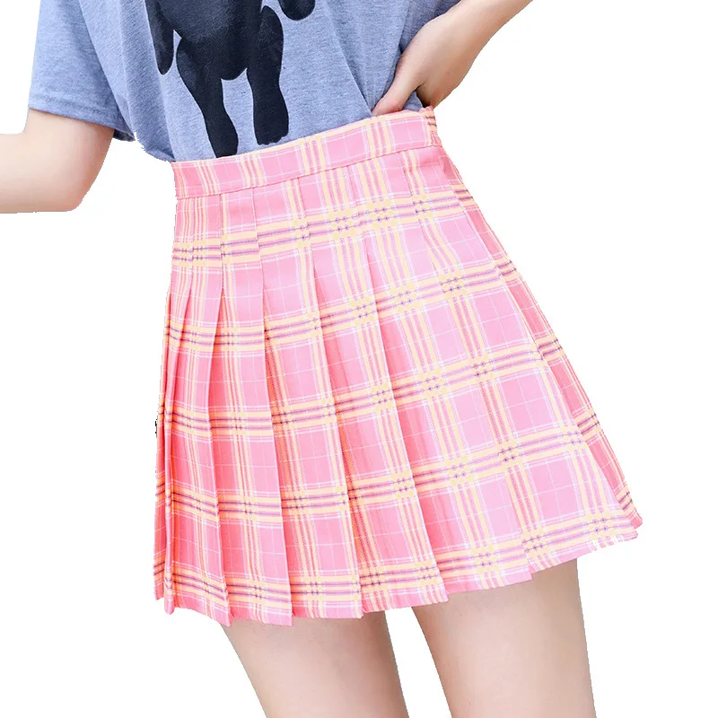 

XS-2XL Plaid Summer Women Skirt 2020 High Waist Stitching Student Pleated Skirts Women Cute Sweet Girls Dance Mini Skirt