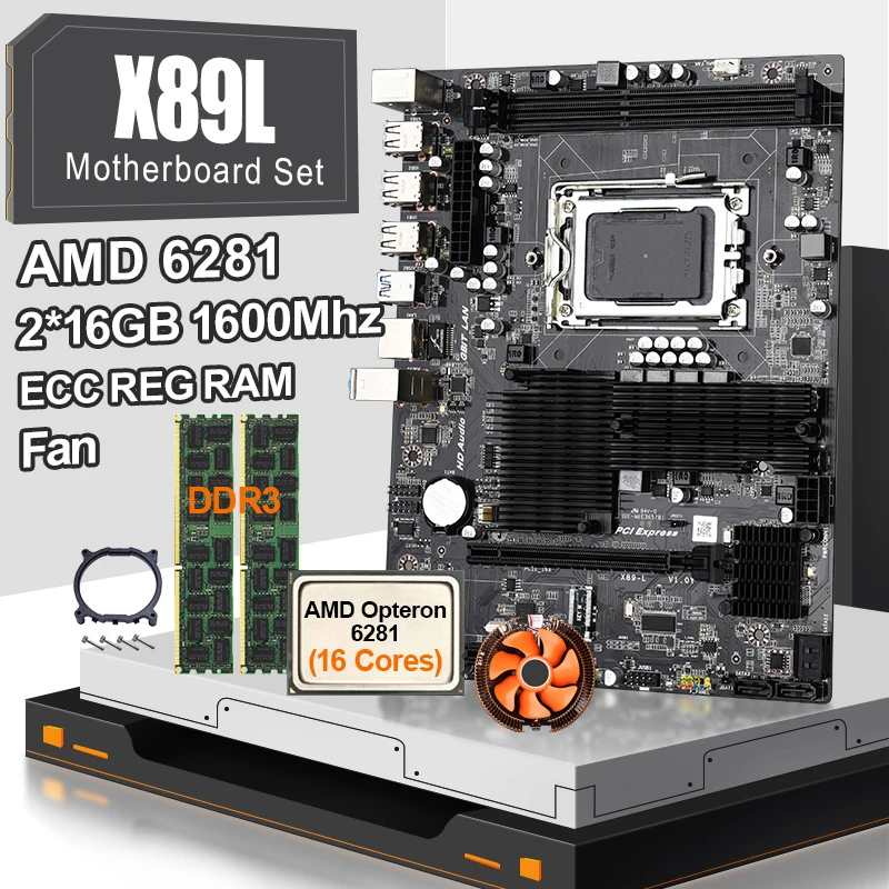 G34 Socket X89L Motherboard Support Dual Channel With 2* DDR3 ECC REG Memory 16Core CPU AMD Opteron 6281 And Fan SATA USB 3.0 best motherboard for desktop pc