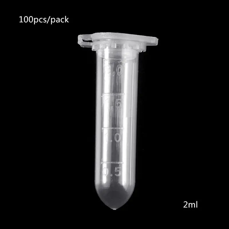 100Pcs 2ml Clear Plastic Vials Container Snap Cap Centrifuge Tubes Vials Sample Lab Container