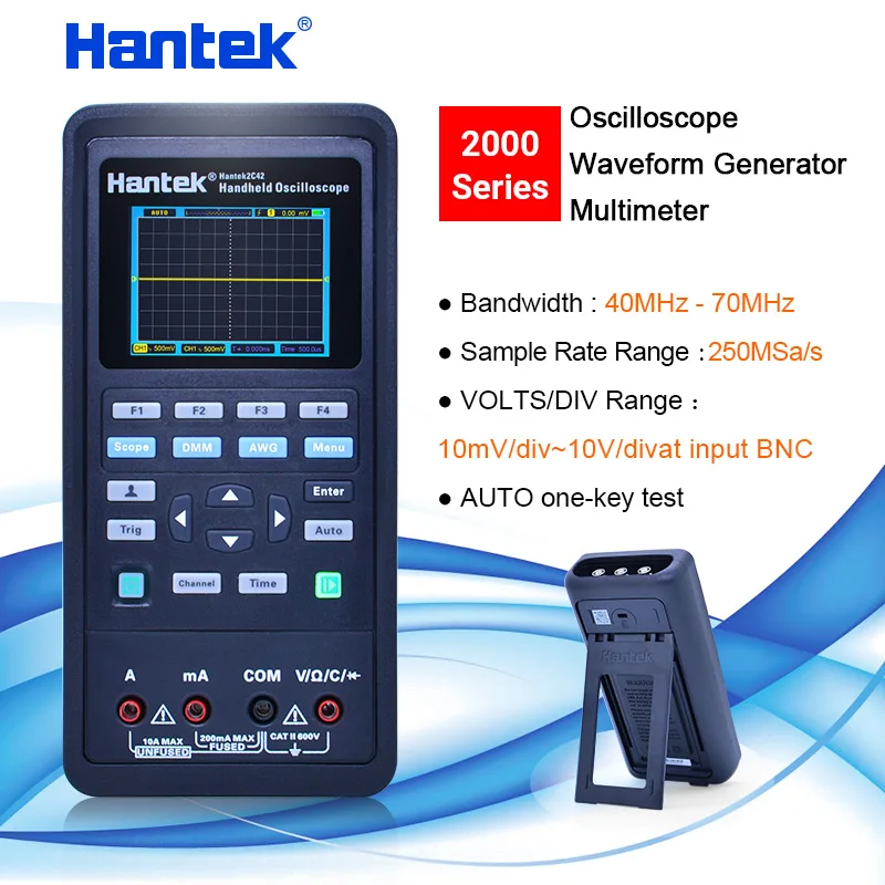 US $103.99 Hantek Oscilloscope multimeter handheldWaveform Generator 3 in 1 oscilloscope automotive USB 2 Channels 40mhz 70mhz LCD display