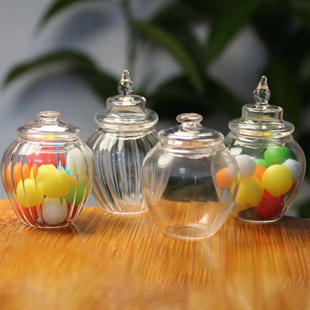 Mini Glass Candy Bottle Dollhouse Miniature Simulation Storage Can Model Toys Bottle Jar Box Home House Decoration 3