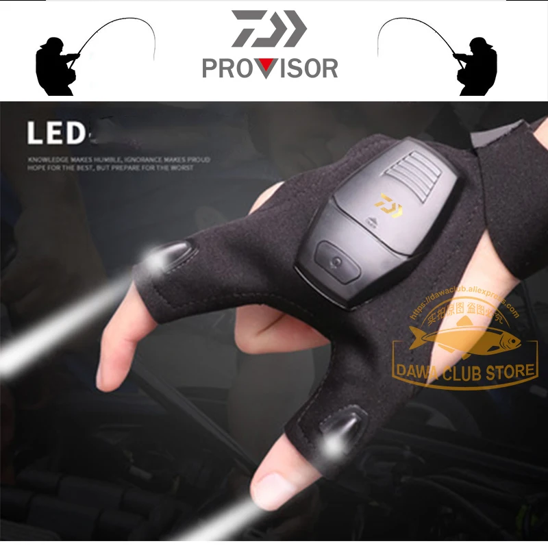 Daiwa 신제품 남성용 Led 야간 낚시 장갑, 야외 야광 스포츠 장갑 Led 핑거 램프 낚시 장갑 2020Fishing