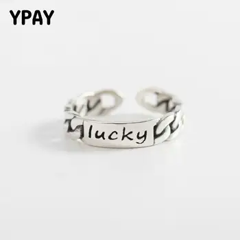 

YPAY Authentic 925 Sterling Silver Female Rings for Women Lucky Letter Engagement Open Adjustable Finger Ring Jewelry YMR213