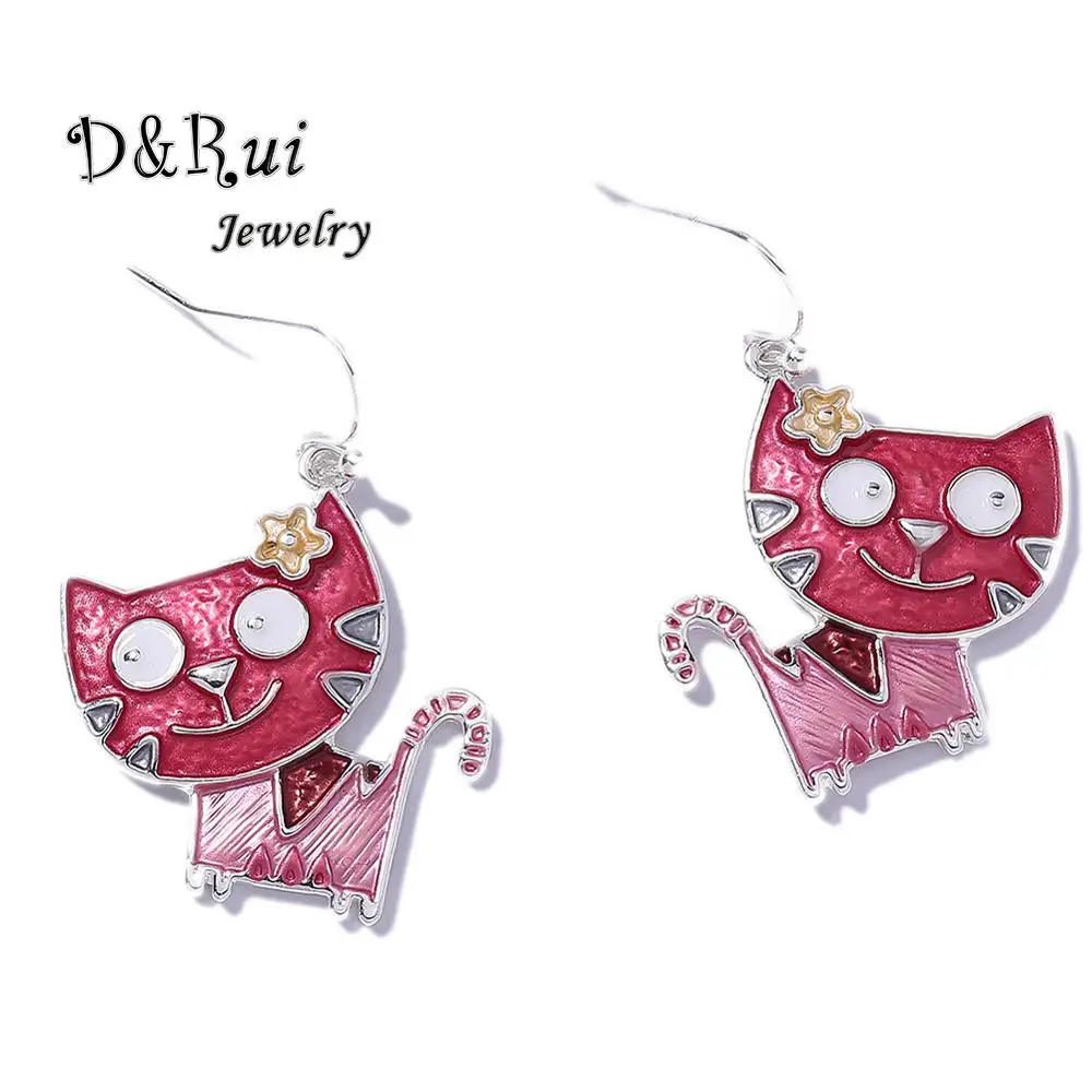 D & Rui ювелирные изделия милые эмалевые серьги подвески в форме кота для женщин