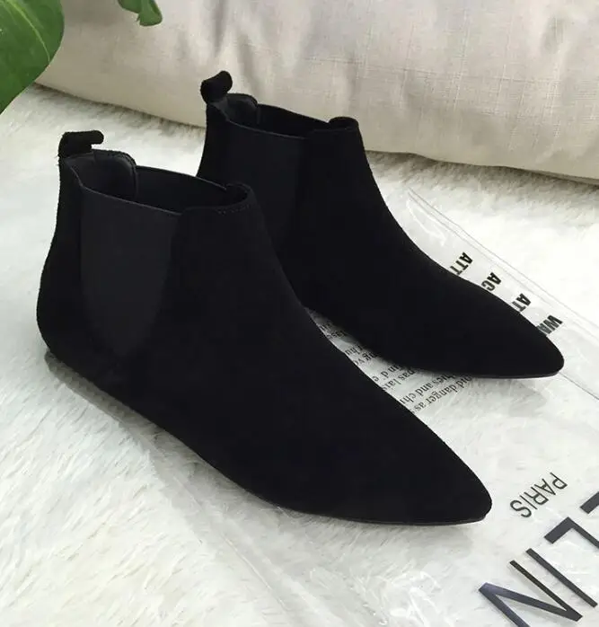 flock flats short ankle socks boots slim pointed toe stretch fabric slip on lazy Chelsea booties women plush/single espadrilles 