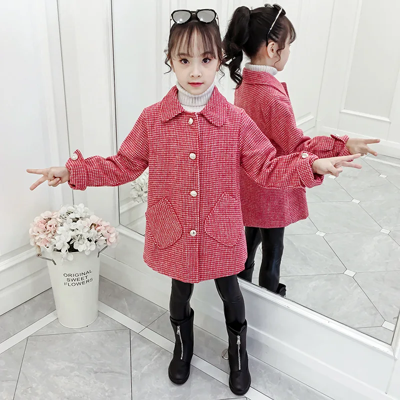 

Girls 2020 Korean Coat qiu dong kuan Children's Garment Long Thickened zhong da tong Trend Wild Plaids and Tweedst