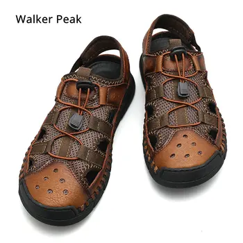 

Fashion Summer Men Sandals Genuine leather Flats Casual Shoes Beach outdoor Men Driving Shoes Closed toe Loafers Walkerpeak