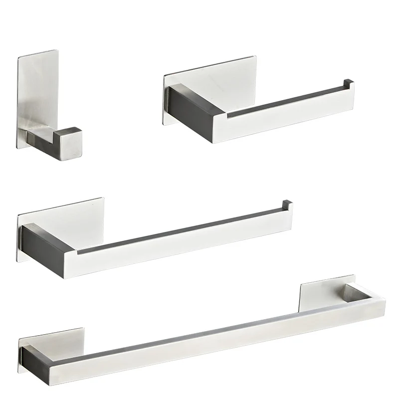 Stainless Steel Silver Bathroom Hardware Set Towel Rack Toilet Paper Holder Towel Bar Hook Bathroom Accessories Don't Drilling toilet paper holder towel hook bathroom hardware set bathroom hardware accessories clothes hook