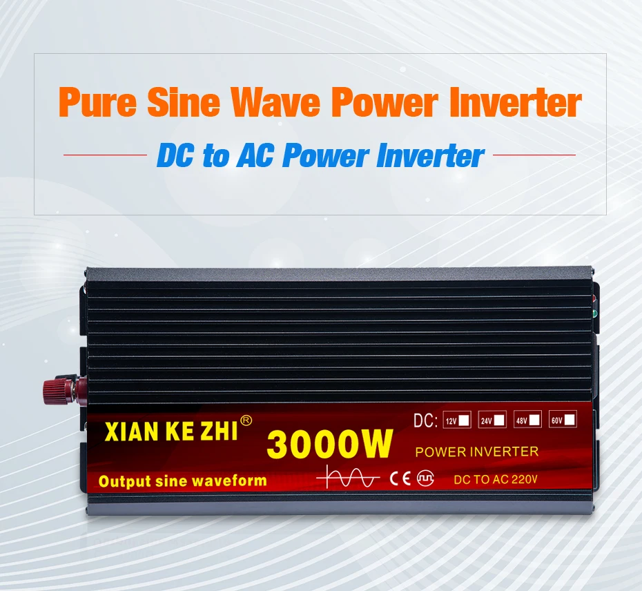 12 V/24 V 220V 2000/3000/4000W инвертор с чистым синусом Мощность инвертор Напряжение трансформатор DC12V к переменному току 220V преобразователь+ 2 светодиодный Дисплей