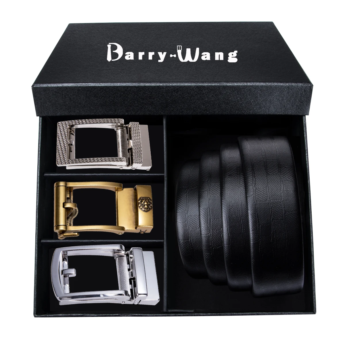 Barry. Wang кожаный ремень для мужчин, черный ремень из воловьей кожи, автоматическая пряжка, поясной ремень для бизнеса, Свадебная подарочная коробка, Прямая поставка - Цвет: 2123-2139-2100-DEA