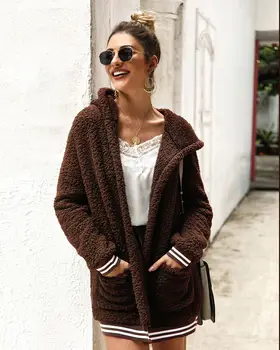 

Dulzura 2019 Autumn Winter Women Long Coat Jacket Lamb Wool Teddy Streetwear Hoodies Loose Oversize Clothes Festival Underwear