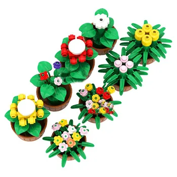 

MOC 8 Flowerpots Green Plants Building Blocks Compatible With Small Particle Toy For Children Kid Educational Toys Birthday Gift