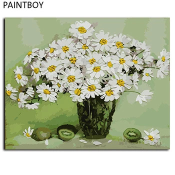 

Frameless Pictures Painting By Numbers White Flower Handwork Canvas Oil Painting Home Decor For Living Room GX8035