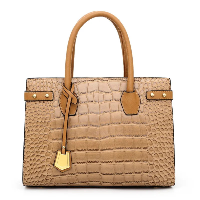 Винтажные женские сумки с крокодиловым узором, модные сумки через плечо, женские кожаные сумки, Большая вместительная сумка-тоут - Цвет: Хаки