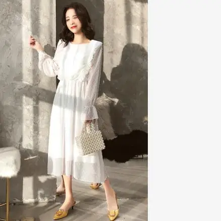 2020 белоснежное свежее омолаживающее женское милое платье средней и длинной