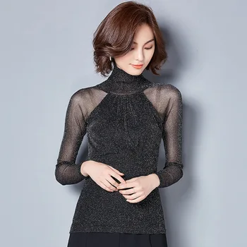 

2020 Ladies New Slim High Neck Long Sleeve Chiffon T-shirt