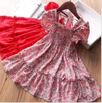

2020 Summer Children Baby Cotton Printed Pleats Dresses , Girls Princess Sweet Clothes 5 pcs/lot, Wholesale
