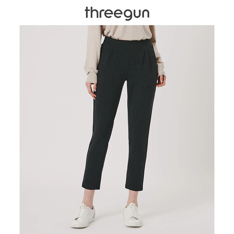 

THREEGUN Casual Pants Women Thick Woollen Knitted Straight High Waist 2019 New Autumn Winter Stretch Sports Ladies Home Trousers