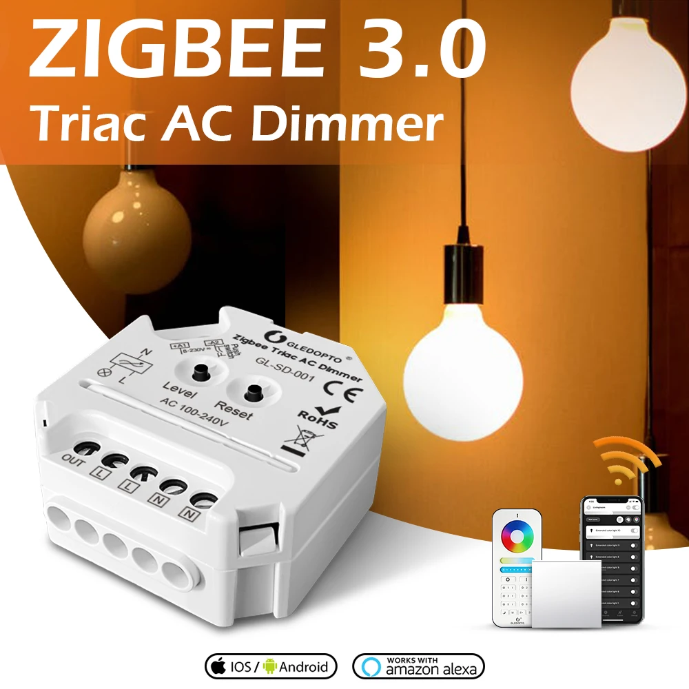 Zigbee 3.0 Smart Home Triac AC Dimmer LED-Touch Control Push-Switch For Filament Lamp Halogen Lamp