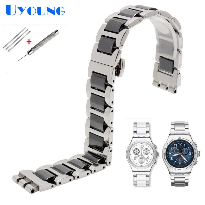 Металлический ремешок для часов Swatch YGS716 YAS100 YVS441G/YAS112G браслет из нержавеющей стали+ керамический ремешок для часов 17 мм для женщин