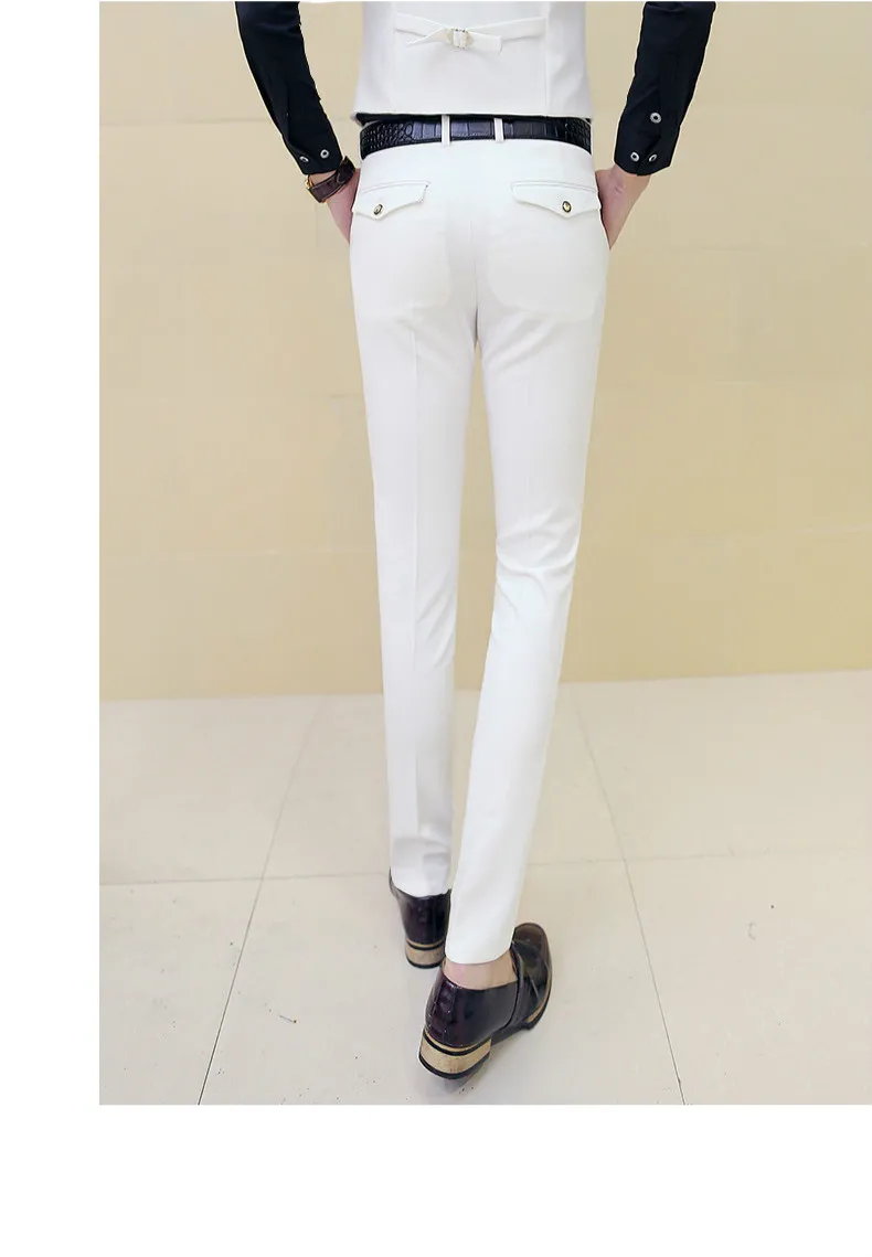 Nice Men Boutique Cotton Fashion Pure Color Wedding Dresses Suit Pants / Male Premium Brand Slim Business Suit Pants Trousers