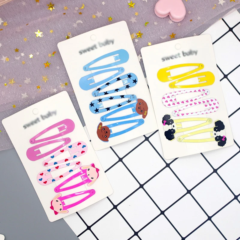 

6pcs/sets Cartoon Printing Hairgrips Girl Cute Animals Dogs Hairpin Version Of The Paint Card Children Dot Headwear Pink Yellow