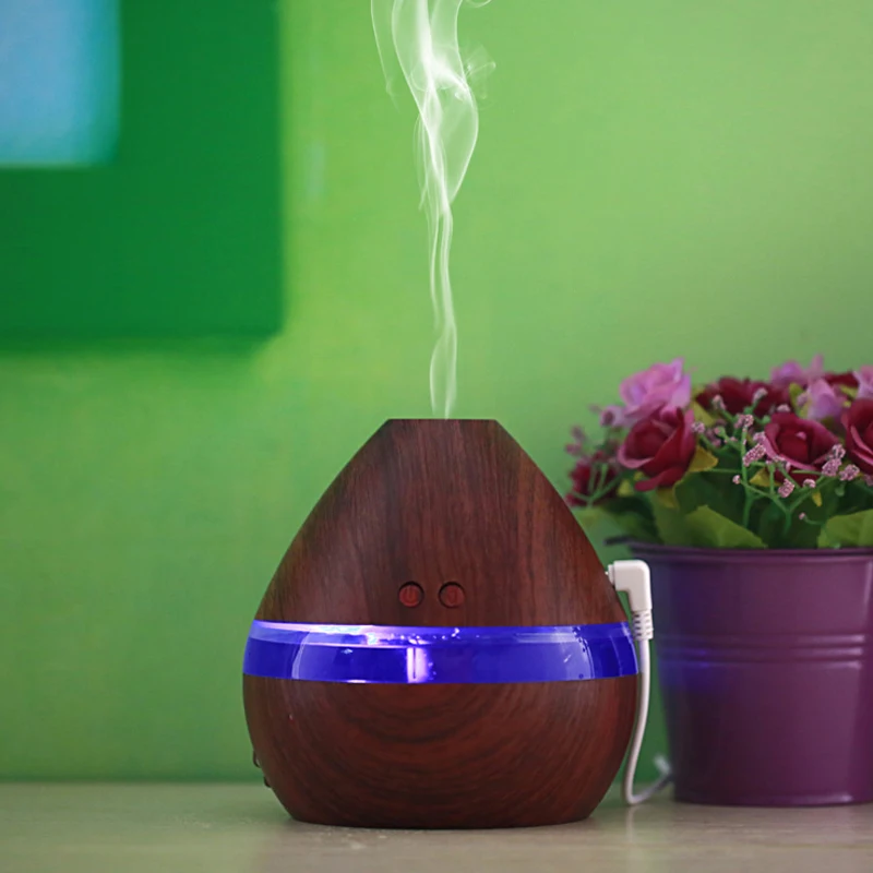 

Aroma Diffuser Air Humidifier Oil Aromatherapy 300ml Wood Grain Droplet Shape Useful Convenient Night Light Hydrating Yoga