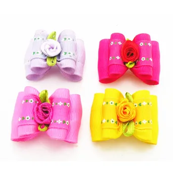 

100PC/Lot Ribbon Dog Hair Bows Rose Flower Dog Bows Pet Accessories Dog Groomings Supplies