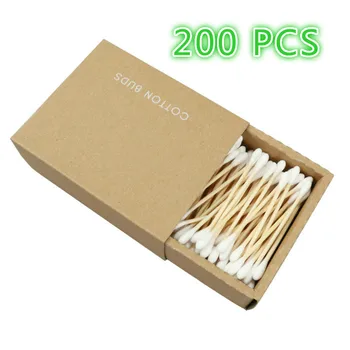 

200pcs Wooden Cotton Swabs Stick for Ears Cleaning Eyebrow Lips Eyeliner Tattoo Makeup Cosmetics Tools Jewelry Clean Sticks Buds