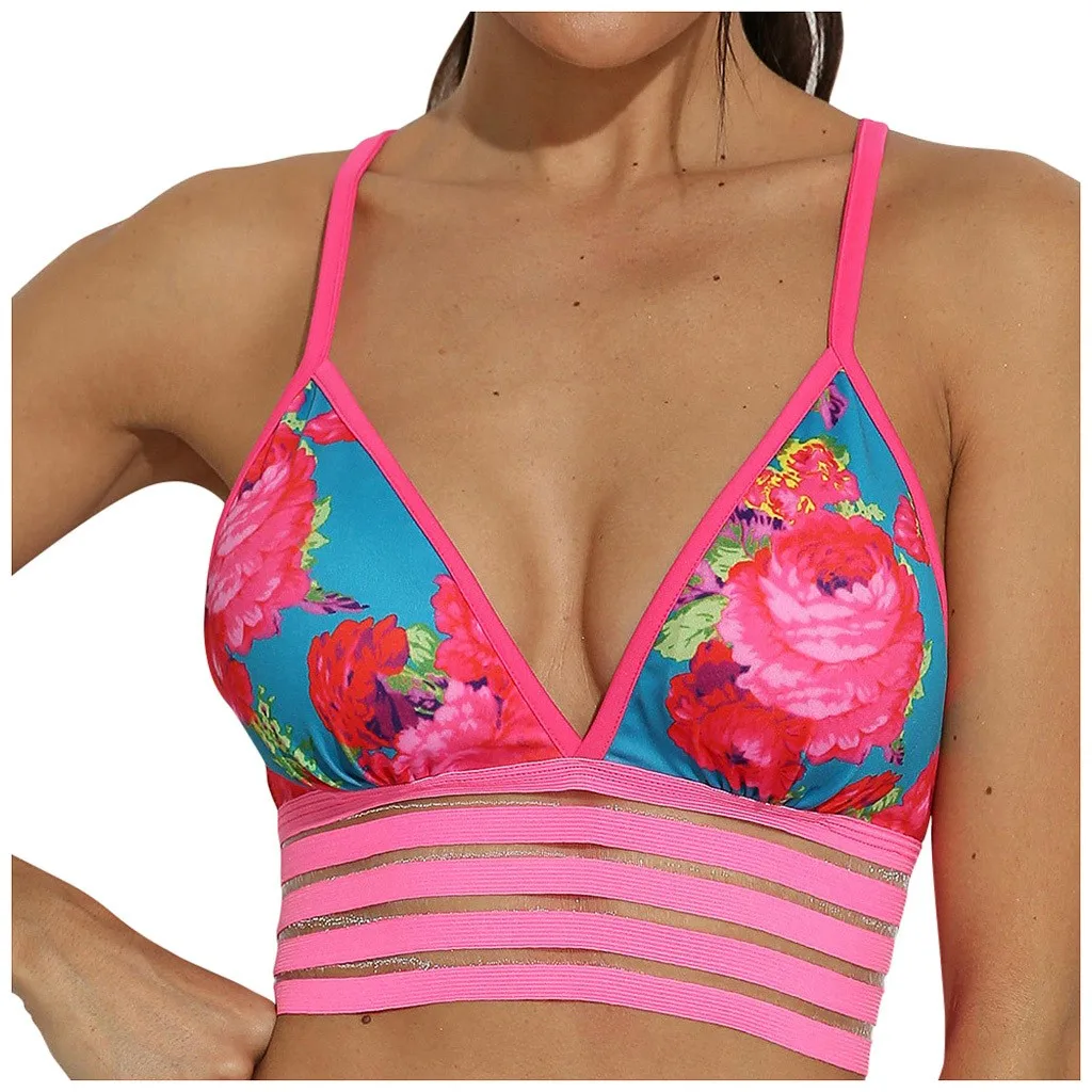 Roupas Femininas, майка, винтажная, с цветочным принтом, прошитая, для фитнеса, спорта, бега, тонкий, слинг, бюстгальтер, жилет, для фитнеса, женская одежда# D