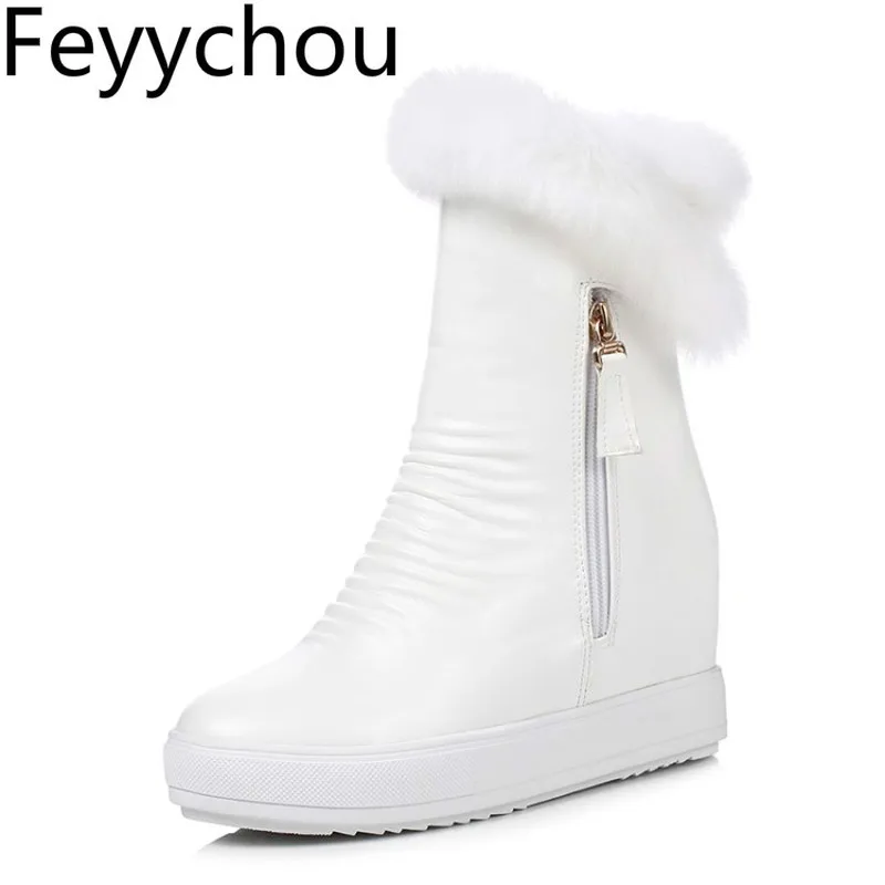 

Women's Boots Autumn Winter Warm Round Toe Pu Ankle Rabbit Hair Snow Boots Height Increasing 2019 New Sexy Fashion White Plush