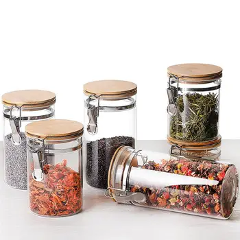 

800ML Sealed Glass Jar With Lid Kitchen Food Grain Seasoning Seal Cans Storage Glass Jar With Buckle Transparent